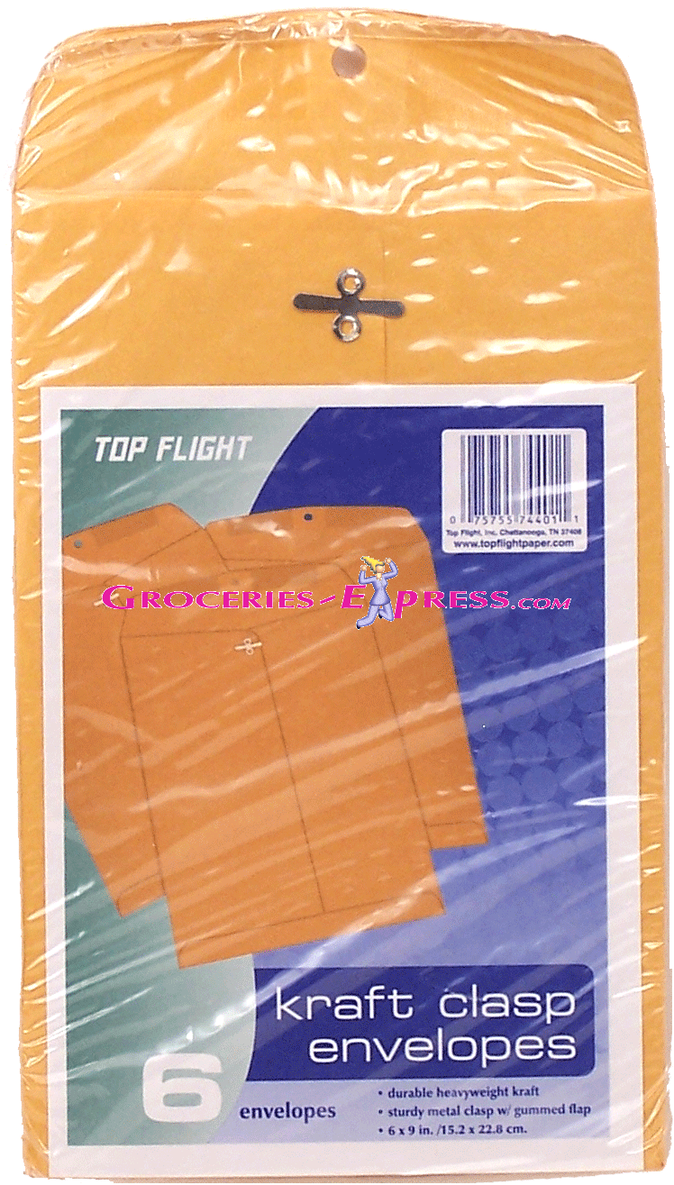 Top Flight&nbsp;&nbsp;kraft clasp envelopes, durable heavyweight, 6 x 9 in. Full-Size Picture